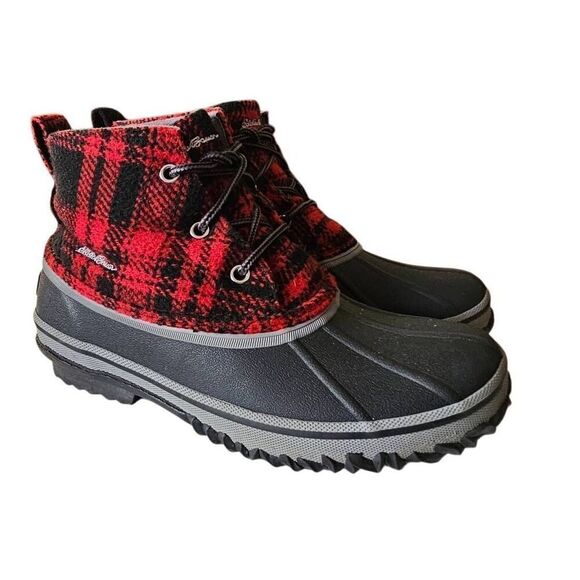 Eddie Bauer Duck Boots Sugar Skipper Buffalo Plaid Red Black Women's Winter Rain - Picture 1 of 10